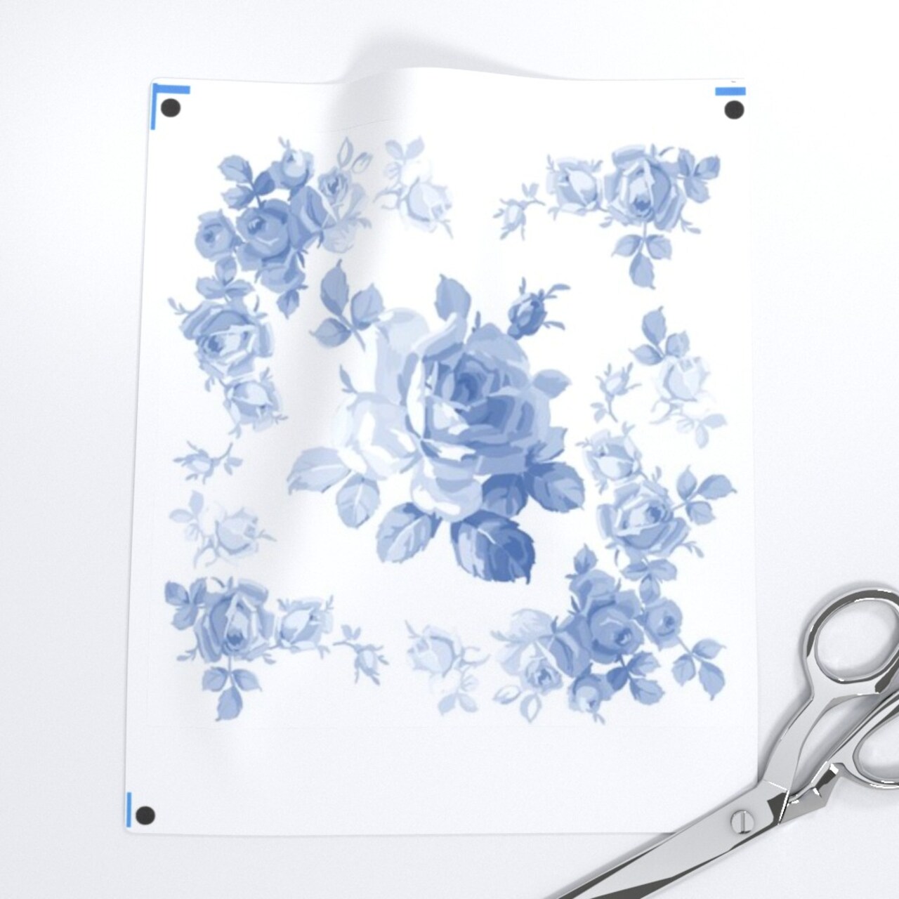 Rose Blue White Roses Botanical Garden Custom Printed Fabric by Spoonflower Various Fabrics by the Yard or Fat Quarter
